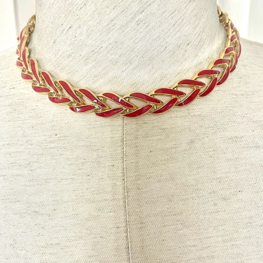 Napier vintage red enamel link necklace